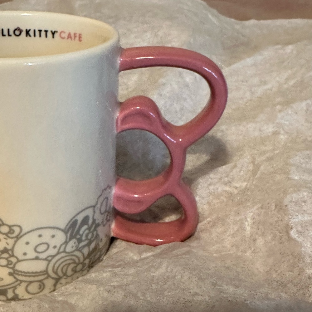 New official Hello Kitty Cafe Mug with Pink Handle and Gray Design - Picture 3 of 16
